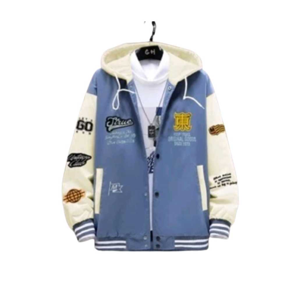 Jaket Varsity Baseball Pria Denim Full Bordir / Jaket Baseball Varsity Pria Wanita Vintage New Arriv