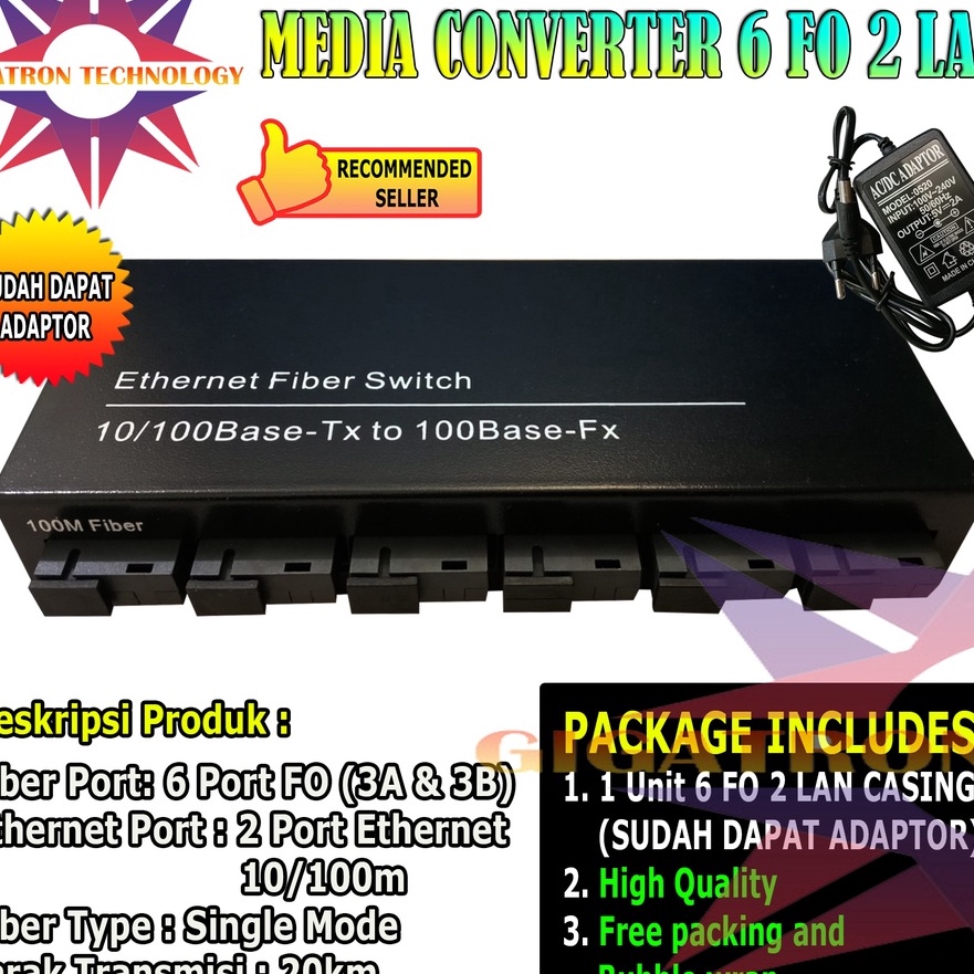 Segera Media Converter Fiber Optic 6 Port FO 2 Port LAN 11 Full Body  Switch Fiber Optik 6 FO 2 LAN 