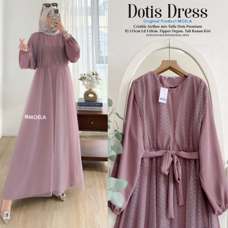 Dotis Dress Gamis Allsize Busui Premium Crinkle Mix Tulle Dost Original Moela Berlabel