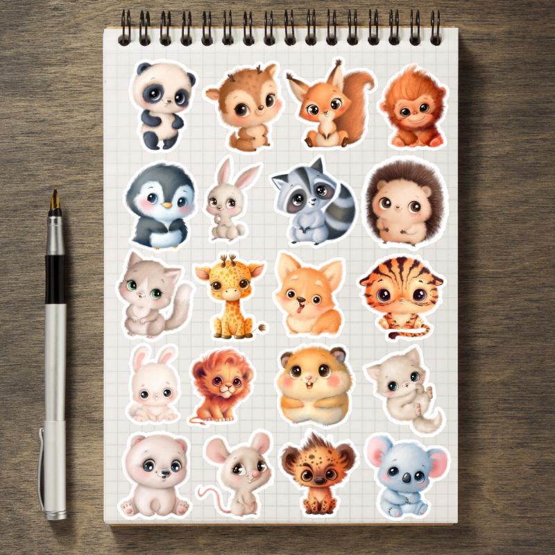 

NEW!! 20pcs stiker vinyl matte aesthetic CUTE ANIMAL STICKERS scrapbook journal murah berkualitas 5cm