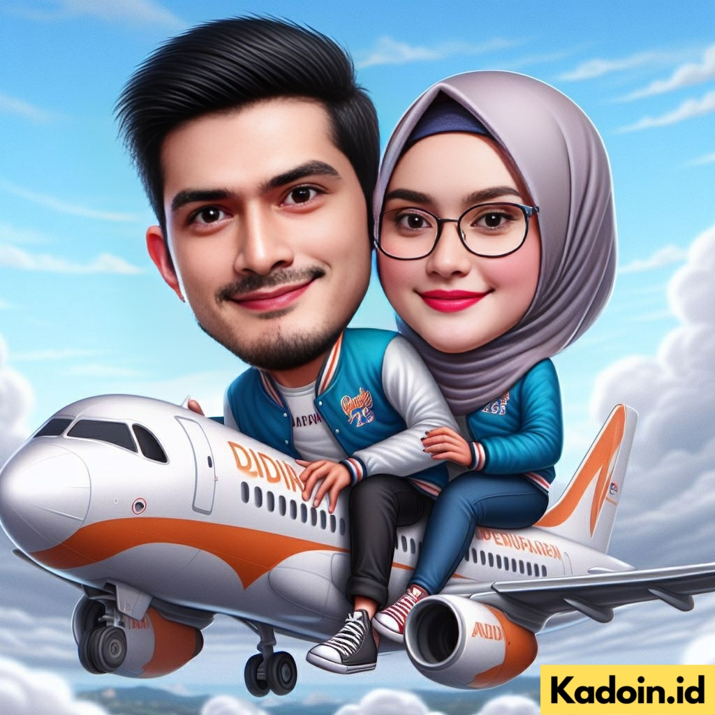 Jasa Edit Karikatur Naik Pesawat Untuk Kado Ulang Tahun/Wisuda/Anniversary/Pernikahan dll