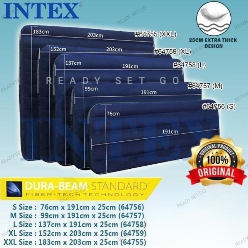 [FREE POMPA MERITON SELAMA BULAN JANUARI] Kasur Angin Tiup Pompa INTEX Double Airbed Durabeam Fiber-