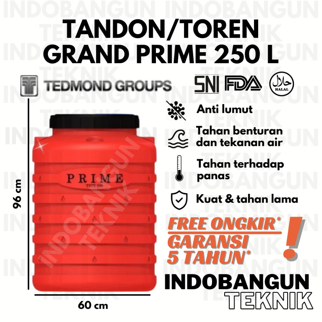Tandon Toren Tangki Air Tedmond Grand Prime 250 Liter Harga Murah Anti Lumut Garansi 5 Tahun