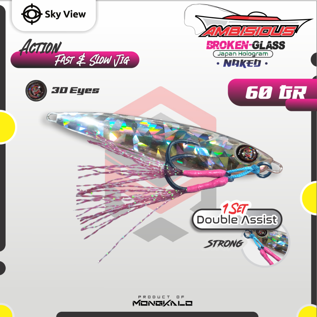 Metal Jig 60 Gram Lengkap Tenggiri Silver Mongkalo AMBISIOUS 60g Double Assist Hook