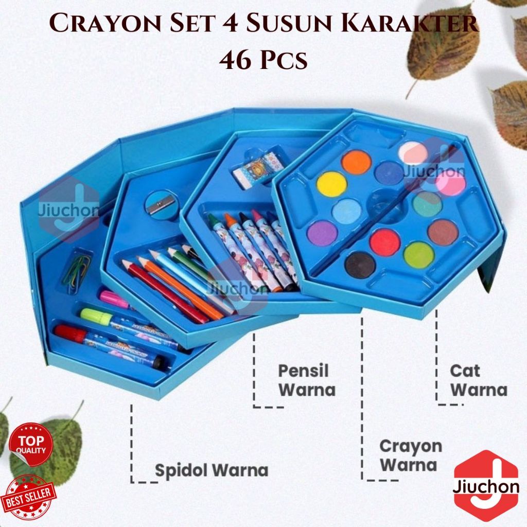 

JIUCHON Crayon Set Susun 4 Pensil Warna isi 46 pcs Cat Air Lukis Alat Gambar Murah