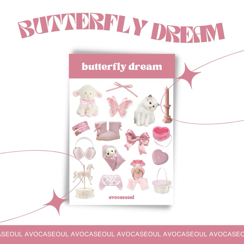 

sticker sheet butterfly dream aesthetic ins korea untuk dekorasi scrapbook, deco pola, journaling, phonecase, headphone, stiker lucu