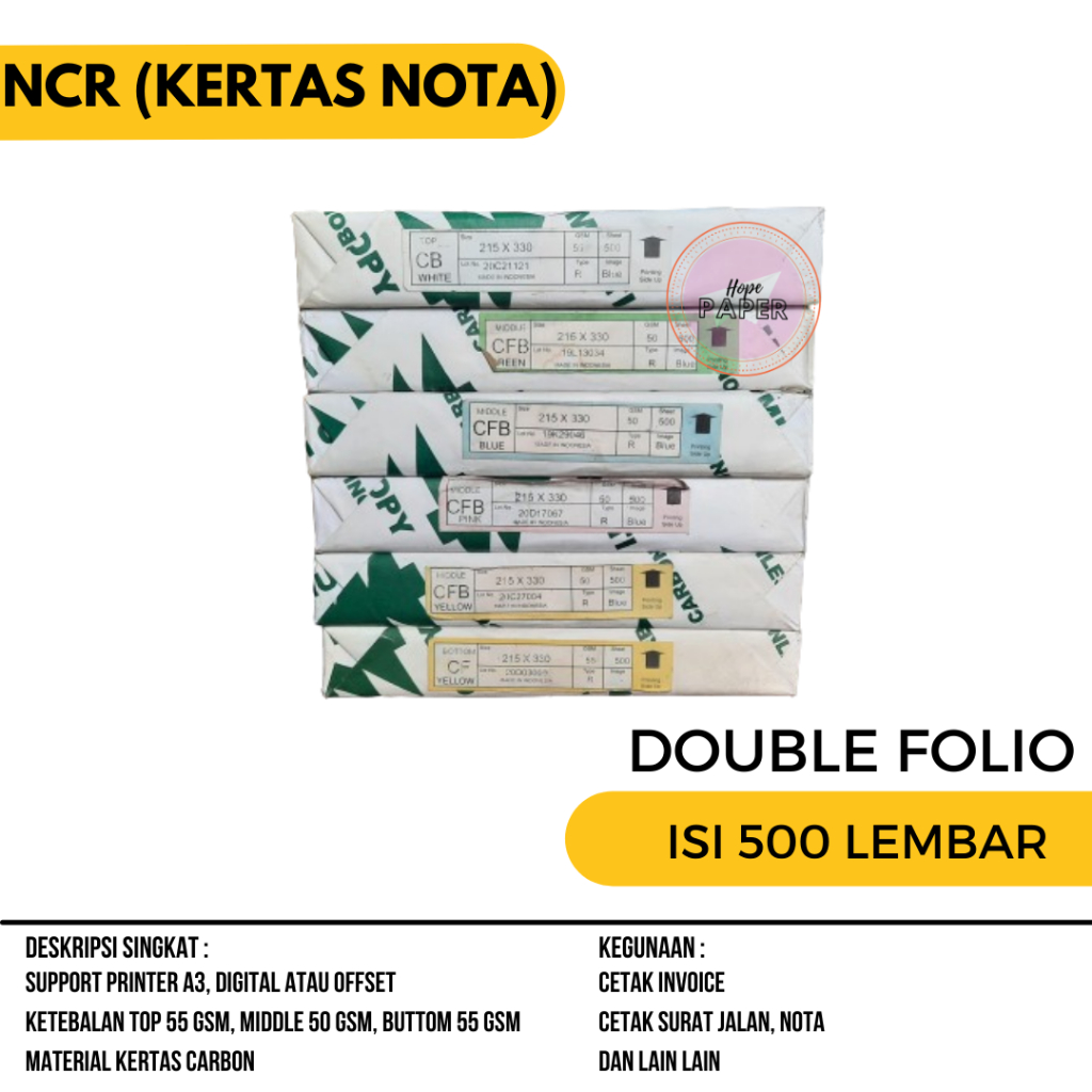 Kertas NCR Double Folio 1 rim 500 lembar kertas ncr 1 rim f4 kertas nota ncr