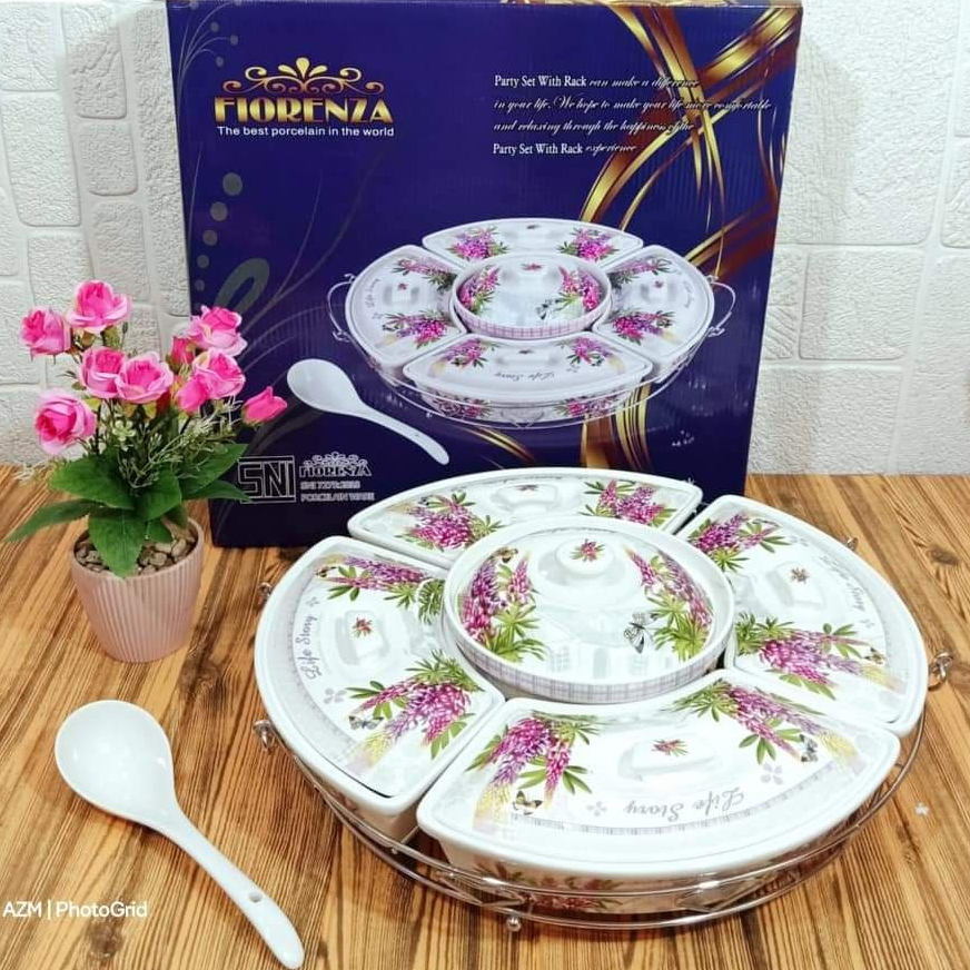Prasmanan Putar Fiorenza Wadah Saji Keramik Set Lavender LV-772