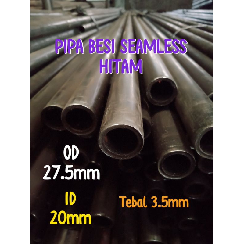 Pipa Besi Seamless Hitam OD 27mm/ ID 20mm tebal 3.5mm panjang 20cm-50cm