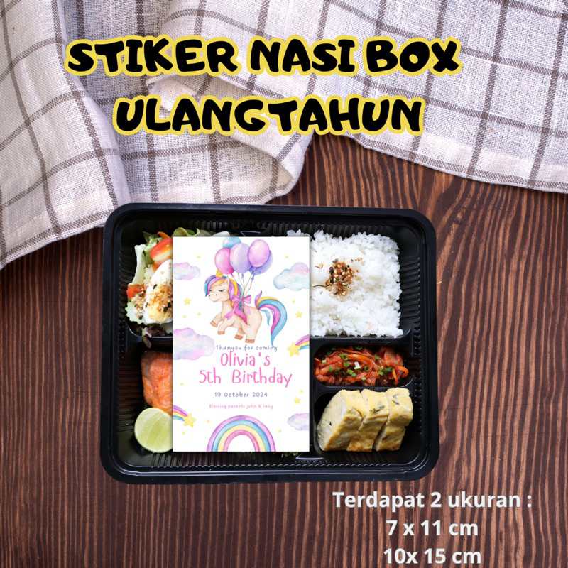 

Stiker/kartu nasi box bent0 ulangtahun custom desain nama dan foto