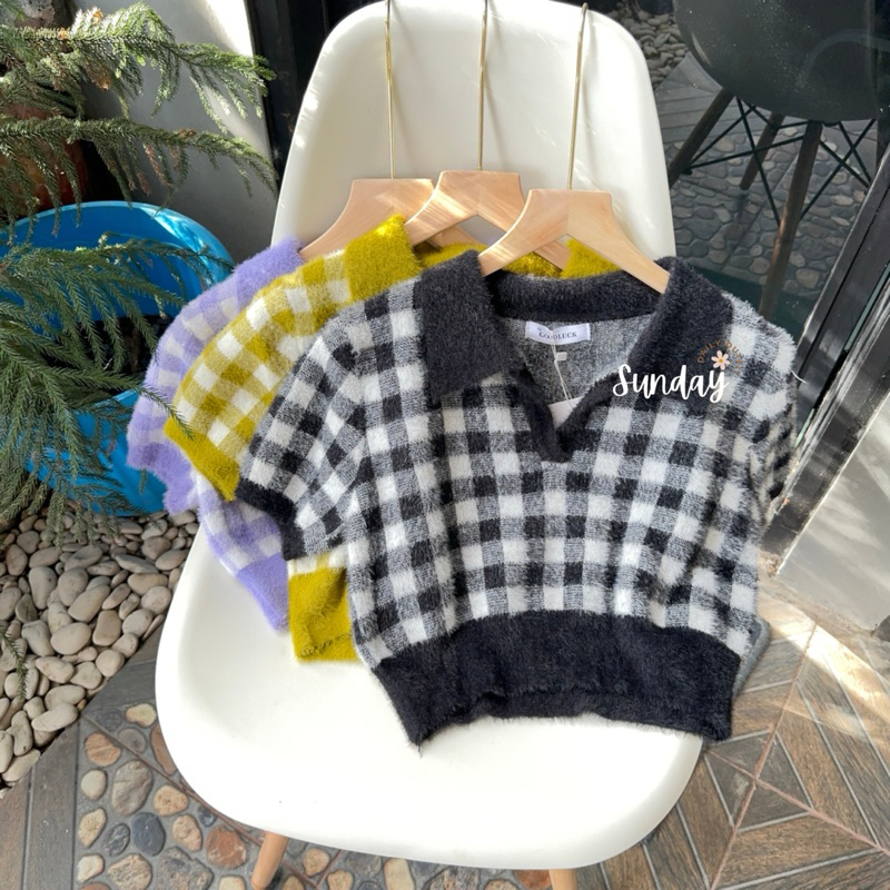 [ sundaydaily ] BELLA KNIT TOP | ATASAN POLO RAJUT BULU IMPORT KOREA | ATASAN WANITA BULU CROP | BAJ