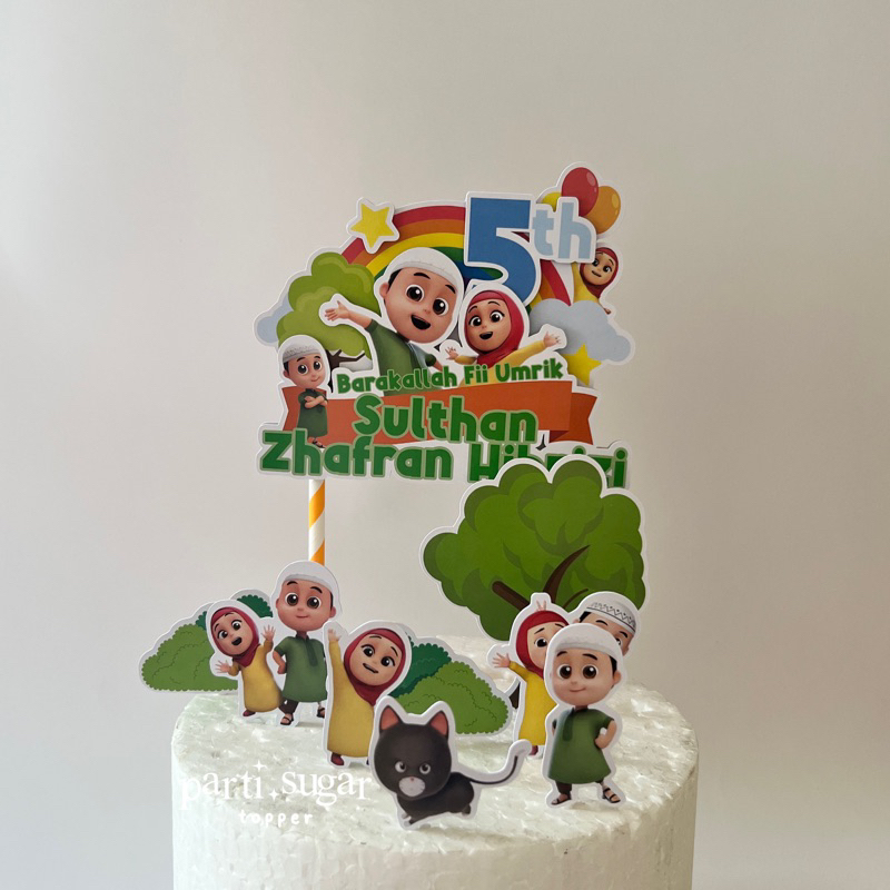 Custom Cake Topper 3D Hiasan Kue - Dekorasi Ulang Tahun - Karakter Nussa dan Rara