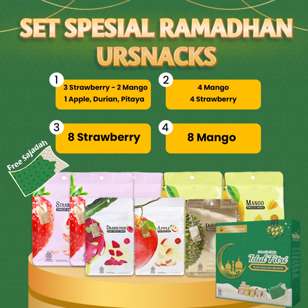 

[FREE SAJADAH TRAVEL] URSNACKS SPECIAL HAMPERS RAMADHAN GIFT SET - FREEZE DRIED FRUIT Keripik Buah Snack Cemilan Low Sugar Low Fat