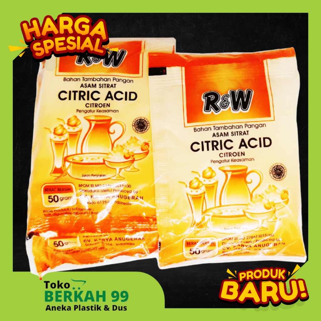 

Citric Acid Asam Sitrat isi 10 sachet 50 grm Sitrun R&W bahan tambahan pangan pengatur keasaman