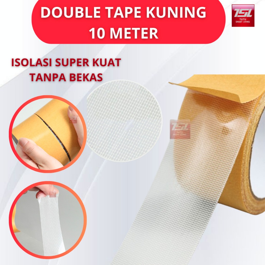 

TUTU DOUBLE TAPE KUNING 10 METER/ ISOLASI SELOTIP DUA SISI / ISOLASI SUPER KUAT TANPA BEKAS