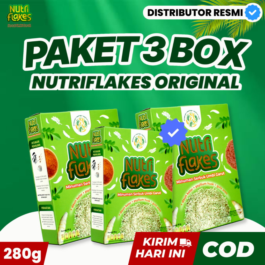 

Nutriflakes Original Sereal Umbi Garut ampuh Atasi Asam Lambung Maag Gerd isi 3 Box