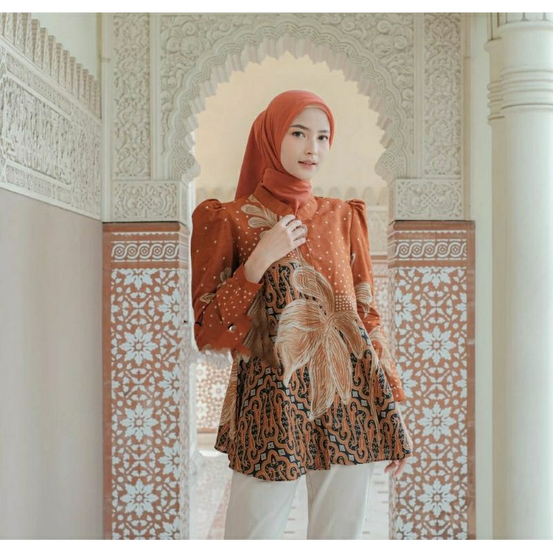Baju Batik wanita modern lengan panjang Blouse batik kantor M L XL XXL XXXL