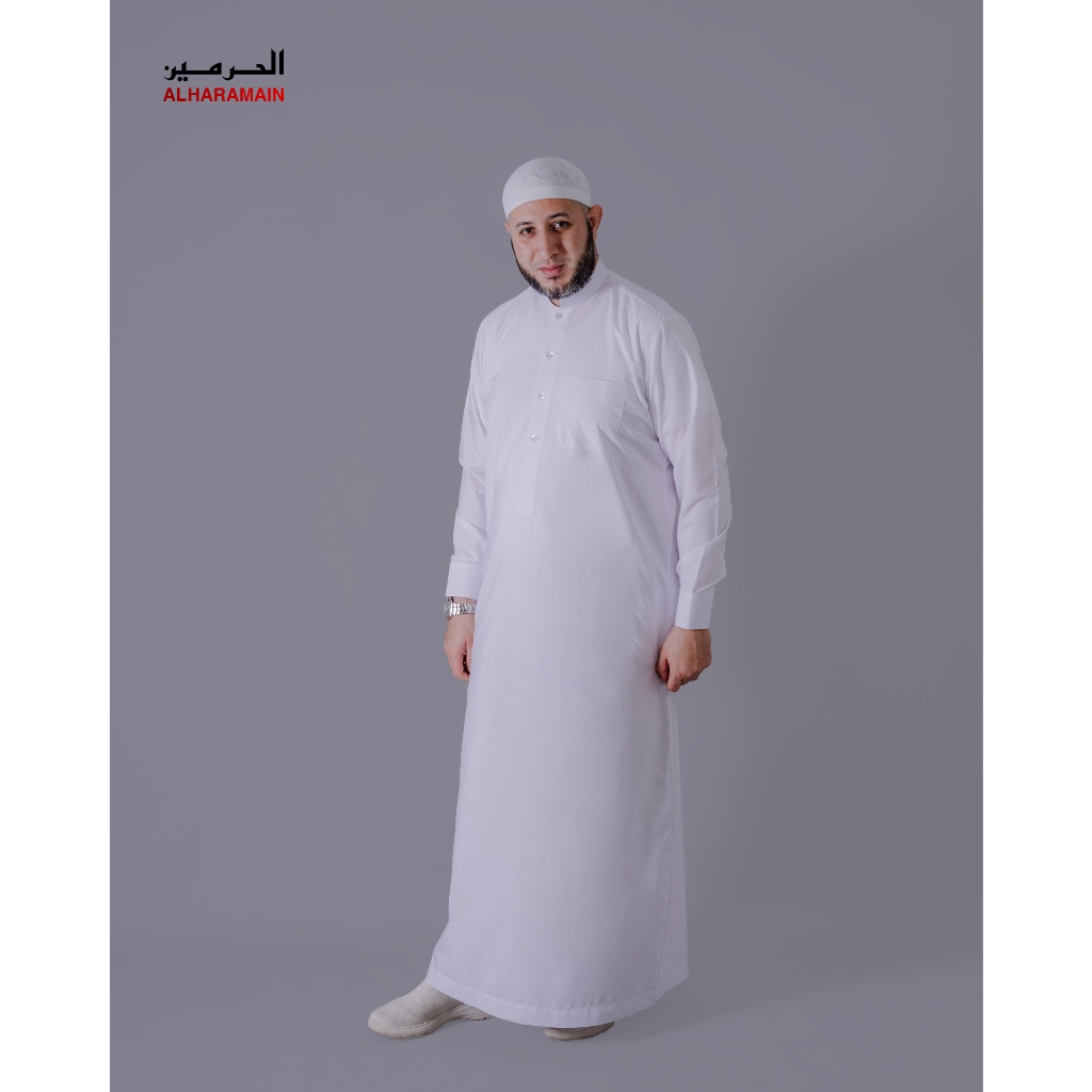 AL Haramain Series Slimfit Polyester Katun Thobe Hamzah Jubah / Gamis Pria Dewasa (1085) | Putih