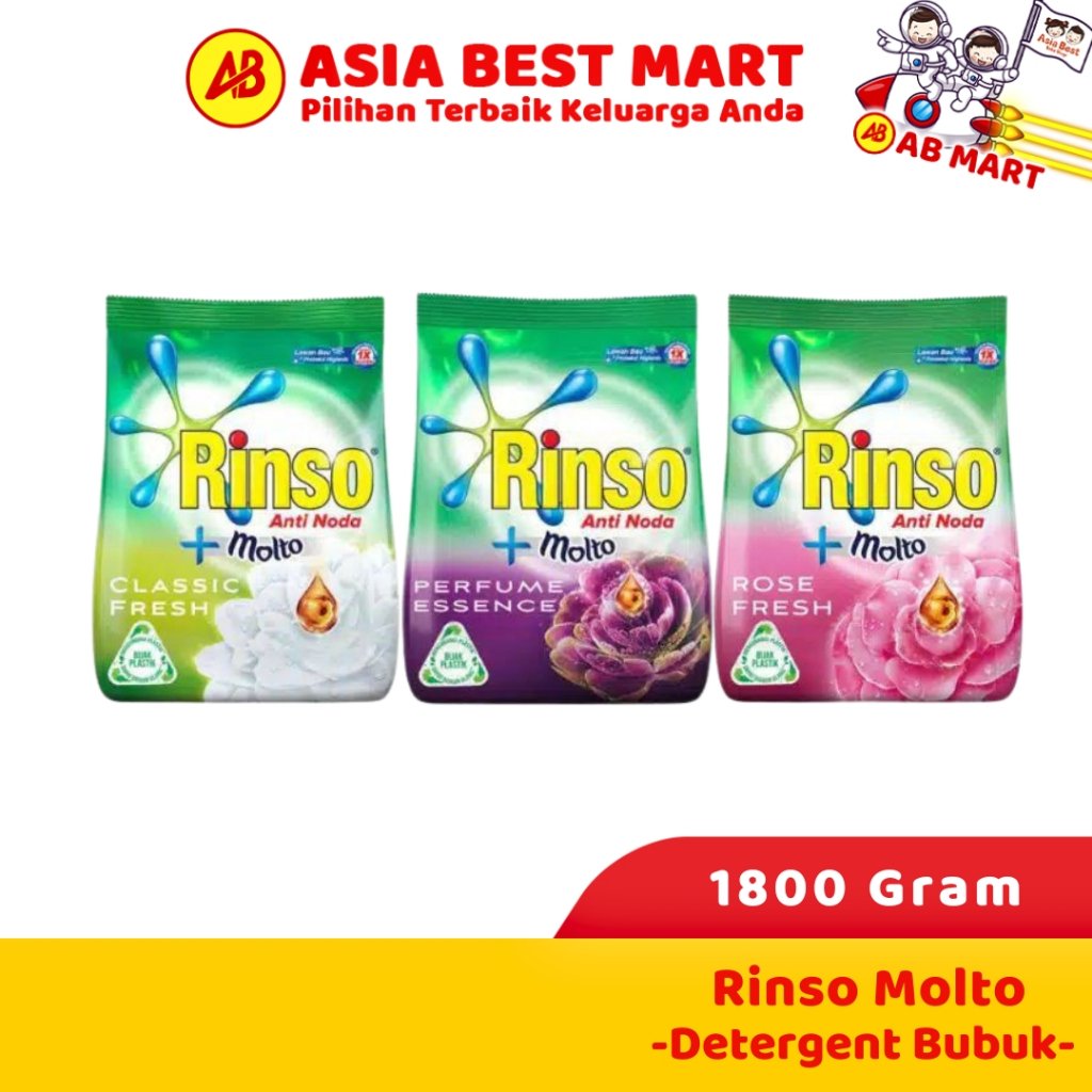 Rinso Detergent Bubuk Besar 1.8 Kg 1800 Gram Anti Noda+Molto Sabun Cuci Baju