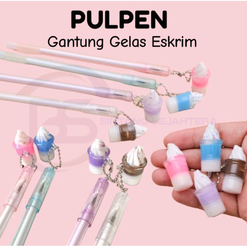 PULPEN ES KRIM SUNDAE PEN ICE CREAM GEL PEN KARAKTER BOLPEN PENA BOBA BUBBLE TEA MURAH