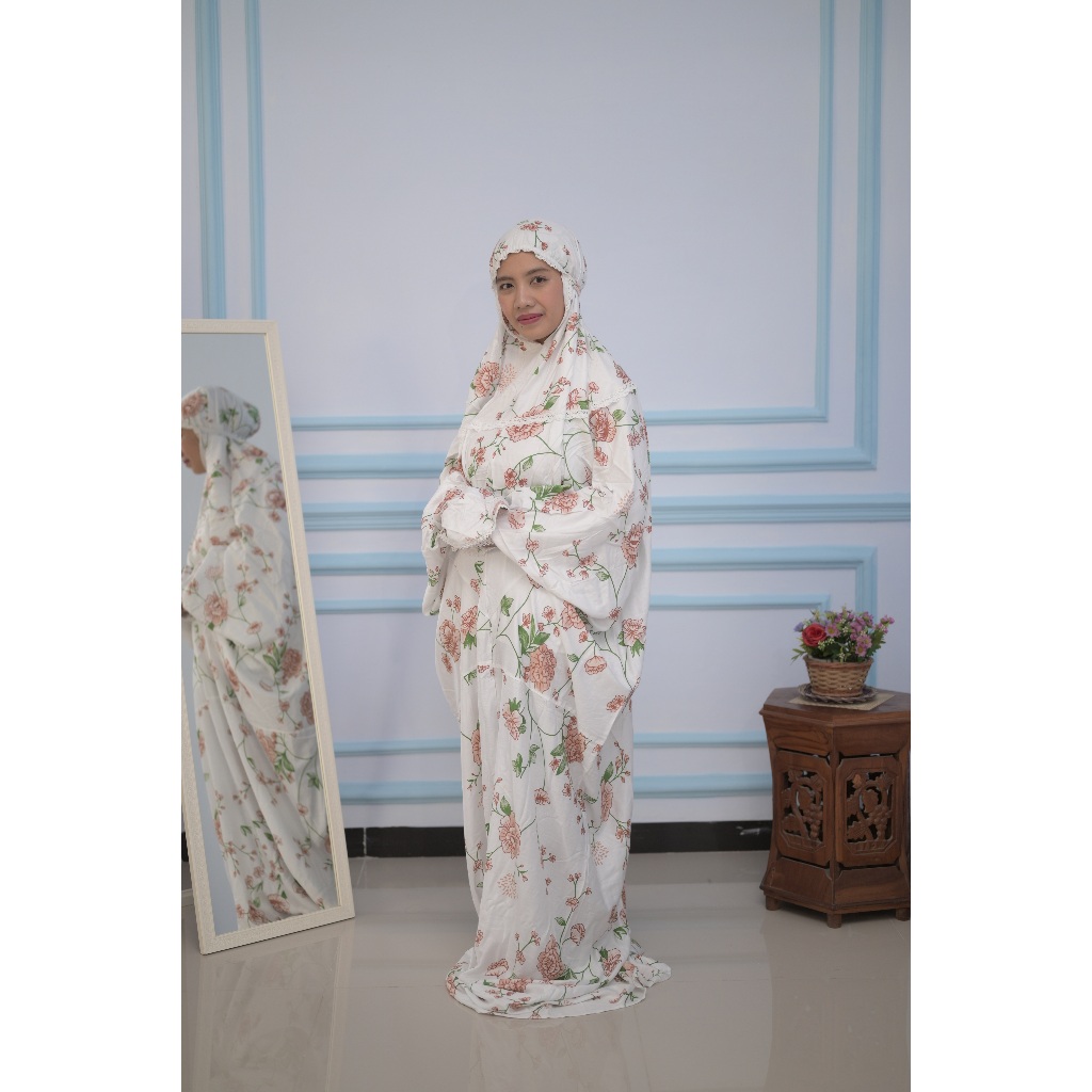 SALE Mukena Annisa - Mukena Terusan Rayon Bali Motif Bunga Renda - Mukena Dewasa Terusan Rayon Nyama