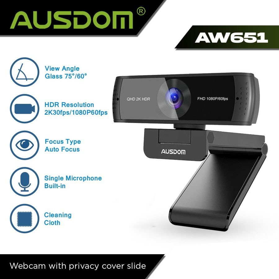 AUSDOM Webcam 2K 30FPS 1080P 60FPS Autofocus - AW651
