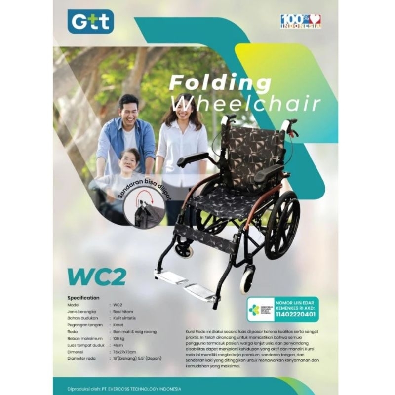 Aurabaik Kursi Roda Travel Gtt Wc2 - Kursi Roda Travelling Gtt Wc2 Pegangan Tangan Dapat Di Angkat