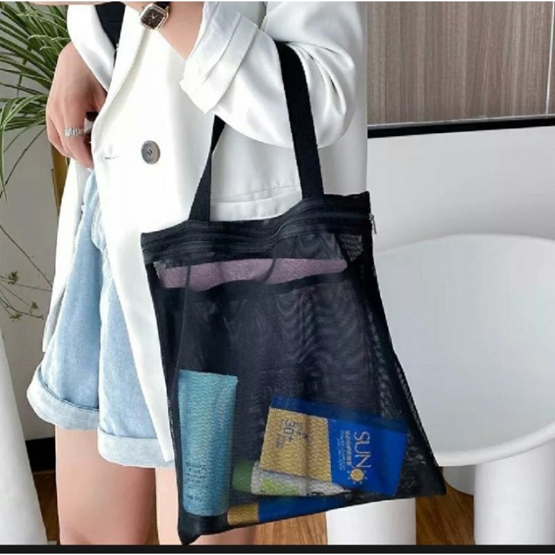 TAS POUCH BAG PERALATAN  MANDI DENGAN BAHAN JARING TAS SERBA GUNA PRIA/WANITA