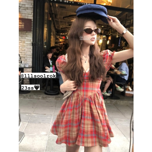 Dress mini korea kotak-kotak --- Tara Dress