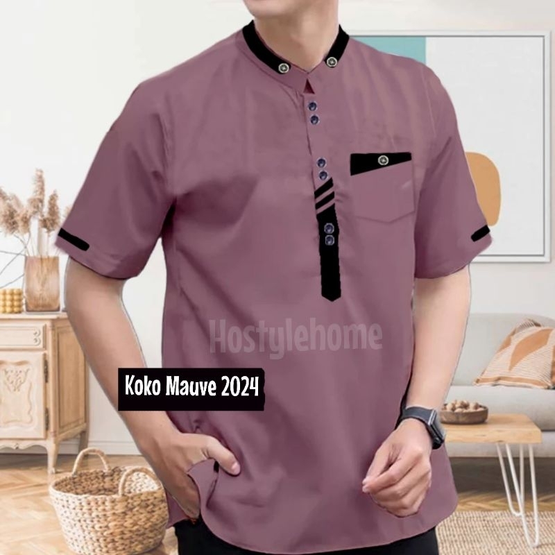 ALTAIR - (LIMITED) BAJU KOKO KURTA KEMEJA TERBARU KATUN LENGAN PENDEK DASI JUMBO POLOS UNGU MAUVE PL