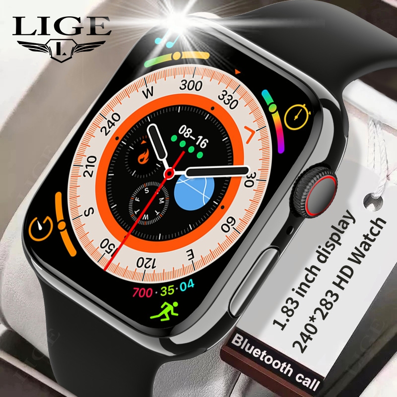 LIGE AMOLED Jam Tangan Pintar Wanita Layar Sentuh Penuh Jam Tangan Tahan Air Pelacak Olahraga Kebuga