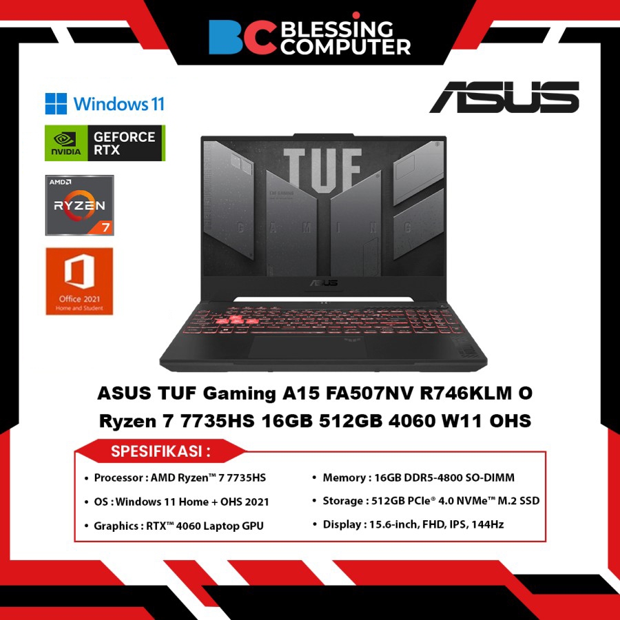 ASUS TUF Gaming A15 FA507NV R746KLM O Ryzen 7 7735HS 16GB 512GB 4060