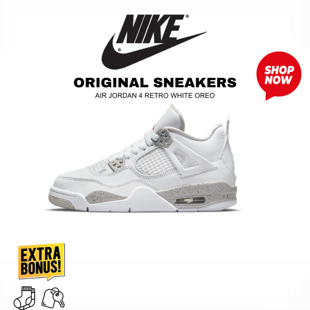 Sepatu Sneakers NIKE AIR JORDAN 4 RETRO WHITE OREO ORIGINAL BNIB