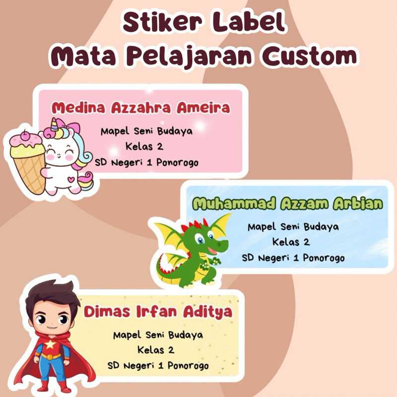 

(1 set 4 pcs) Stiker Label Mata Pelajaran Custom Nama Anak Stiker Chromo