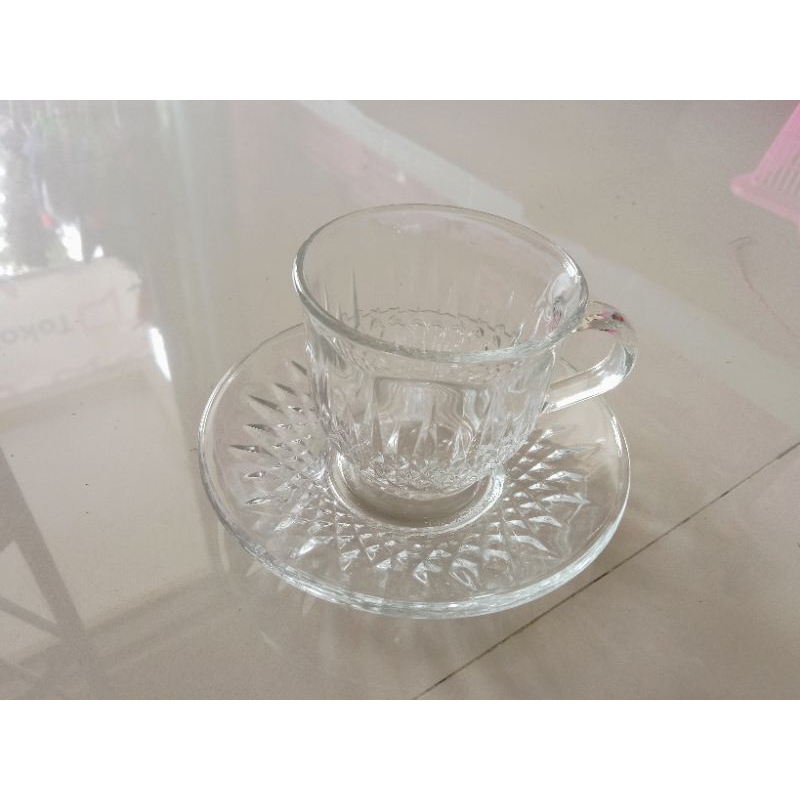 Cangkir lepek kimglass set isi 12pcs 6 gelas 6 lepek