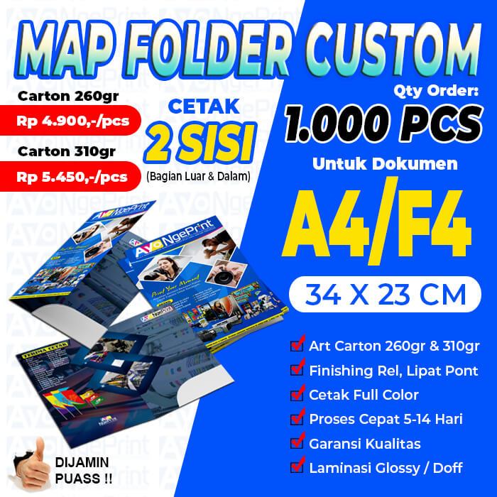 

Cetak Map Folder Organizer / Stopmap Kertas Dokumen A4/F4 (2 Sisi) 1.000 Pcs / Custom Desain Murah