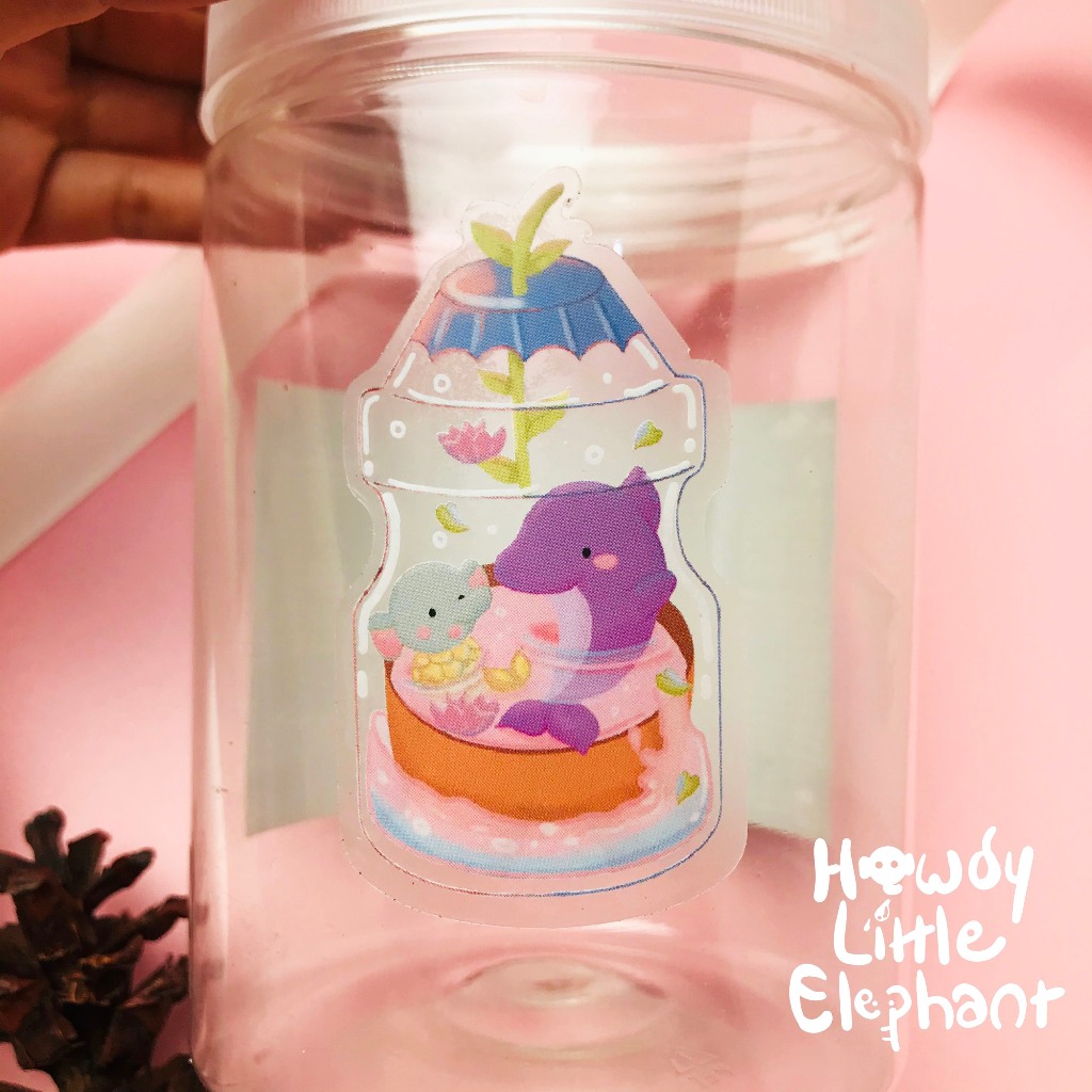 

Cute Elephant Yakult Bath Sticker Transparan