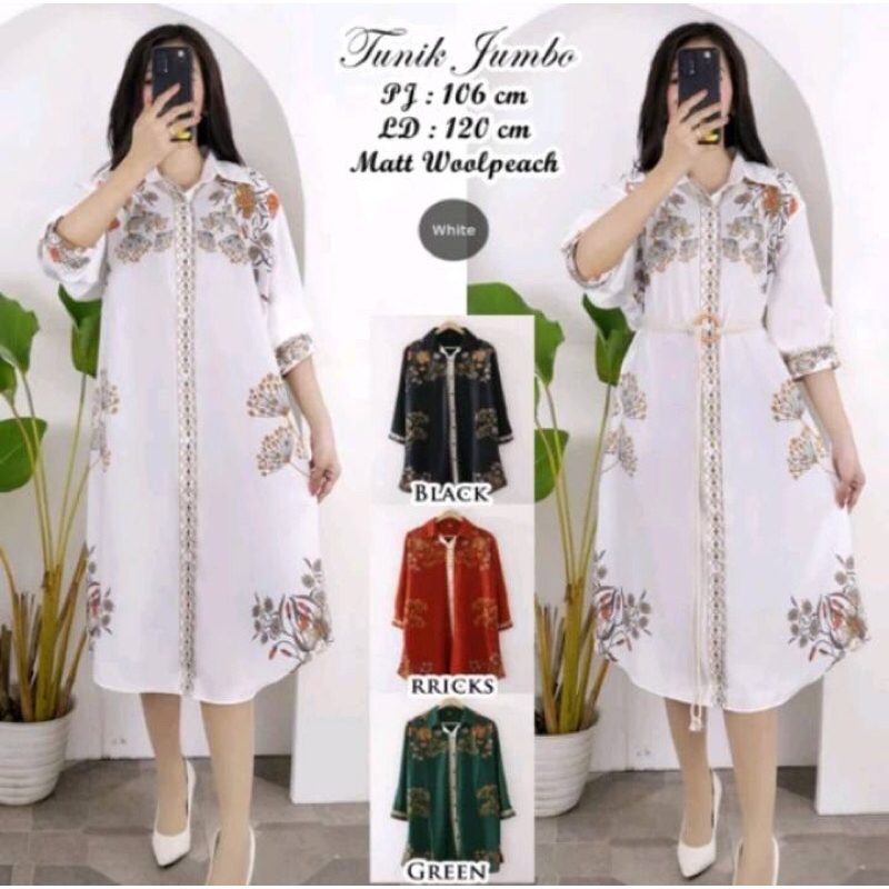 Kemeja Tunik Jumbo Bunga Woolpeach Import#TJ7