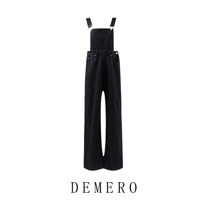 Demero Jumsuit Wanita Overall Hitam Kaki Lebar Longgar Pinggang Tinggi Gaya Korea Wanita Celana Kodo