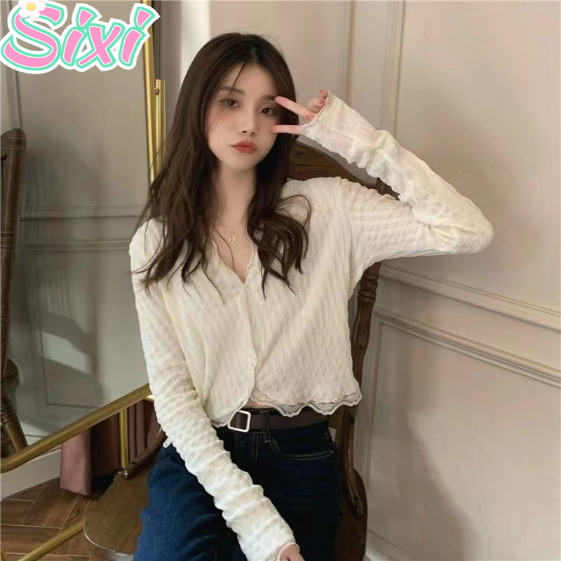 SIXI Cardigan Knit Chic Girl Knit Sweater Rajut Korea Outer Knit Sweater Rajut Korea V Neck