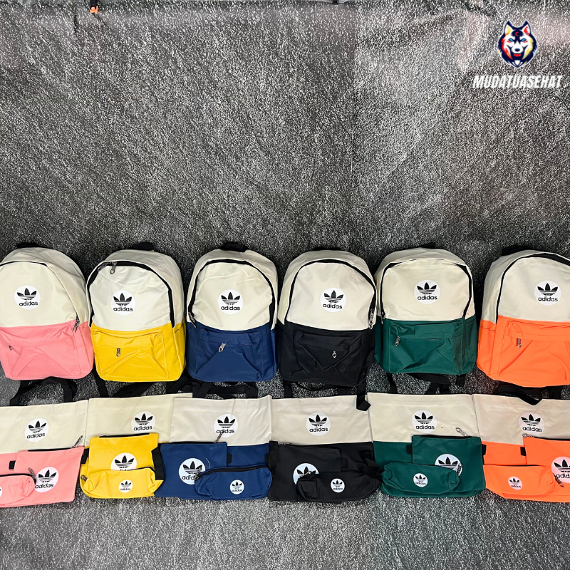 ADIDAS FULLSET COLORFUL BACKPACK FREE TOTEBAG POUCH KOTAK PENSIL / TAS RANSEL WARNA WARNI  /  BAGPAC