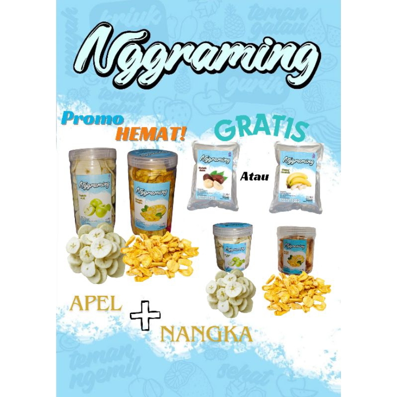 

NGGRAMING Keripik Nangka & Apel,paket hampers isi 4 toples gratis 1