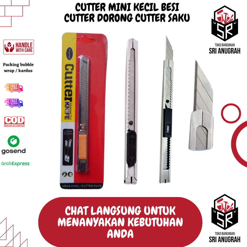 

Cutter Mini Besi Cuter Kecil Dorong Kater Klip Saku 9MM