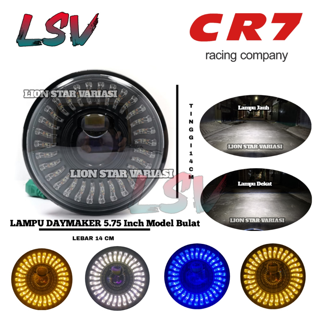 Headlamp Daymaker Bulat Skull Eyes Lampu Depan Daymaker LED Bulat 5.75 Inch Plus Senja Universal Sem
