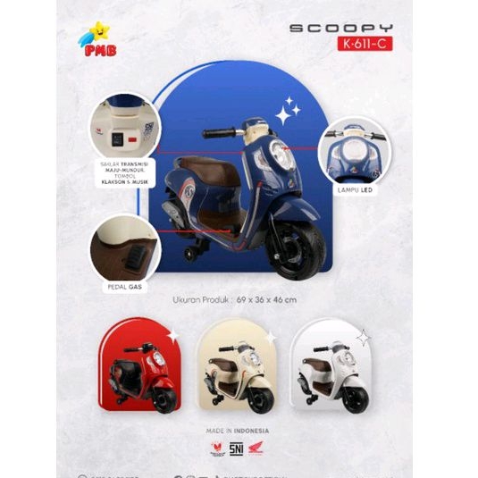 (Free pelapis Ban+Bubble )MOTOR AKI MAINAN ANAK HONDA SCOOPY PMB K611C K-611C / K611 K-611