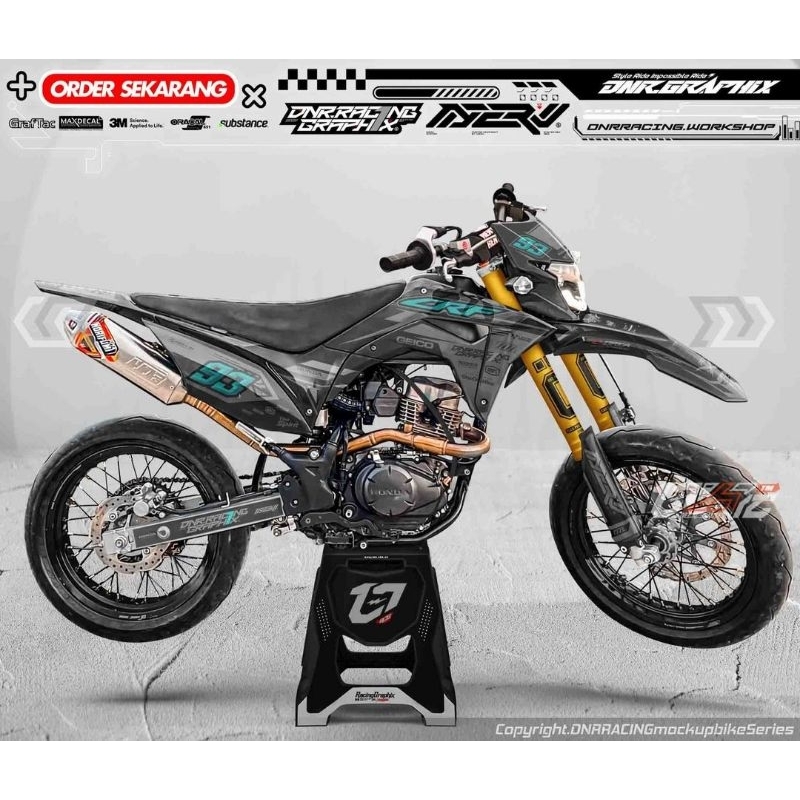 Decal Crf, Klx, Dtracker, Gordon Custom Design Supermoto/Motocross Black Grey Tosca