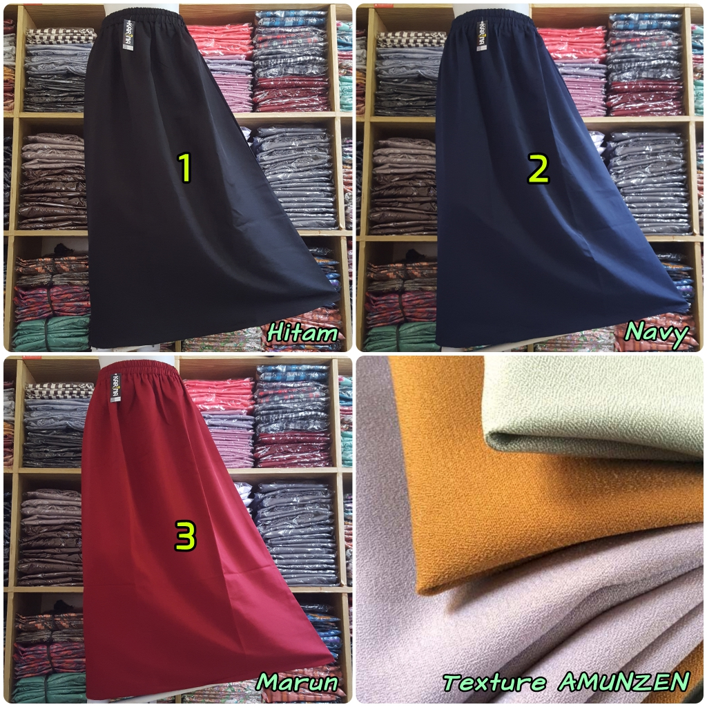 Rok Kerja Polos Muslimah Original AMUNZEN Panjang Full Karet (Produsen Rok Wolfis Balotelli) - COD