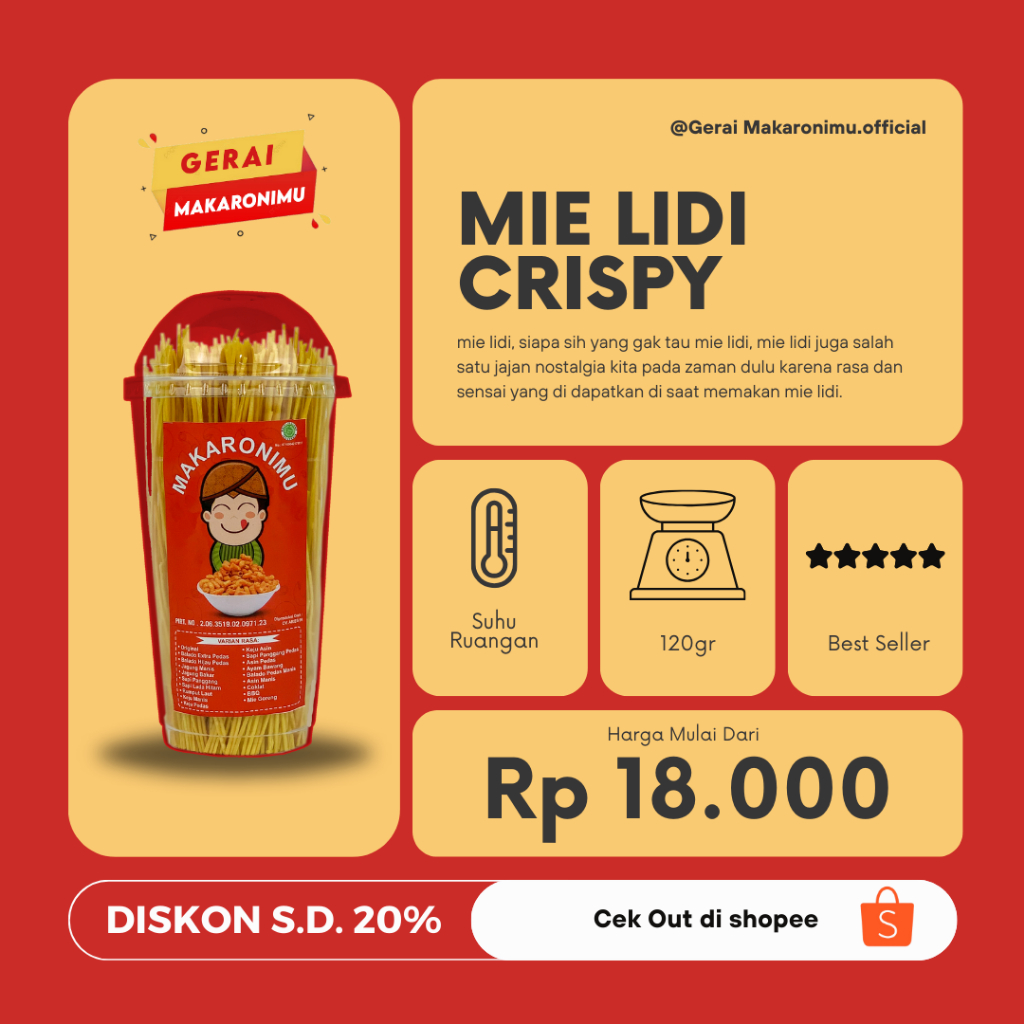 

MAKARONIMU [Mie Lidi]/ Snack Pedas/Cemilan enak/Mie Lidi Pedas Manis/Mie LidiVariant Bumbu/Cemilan Anak Muda