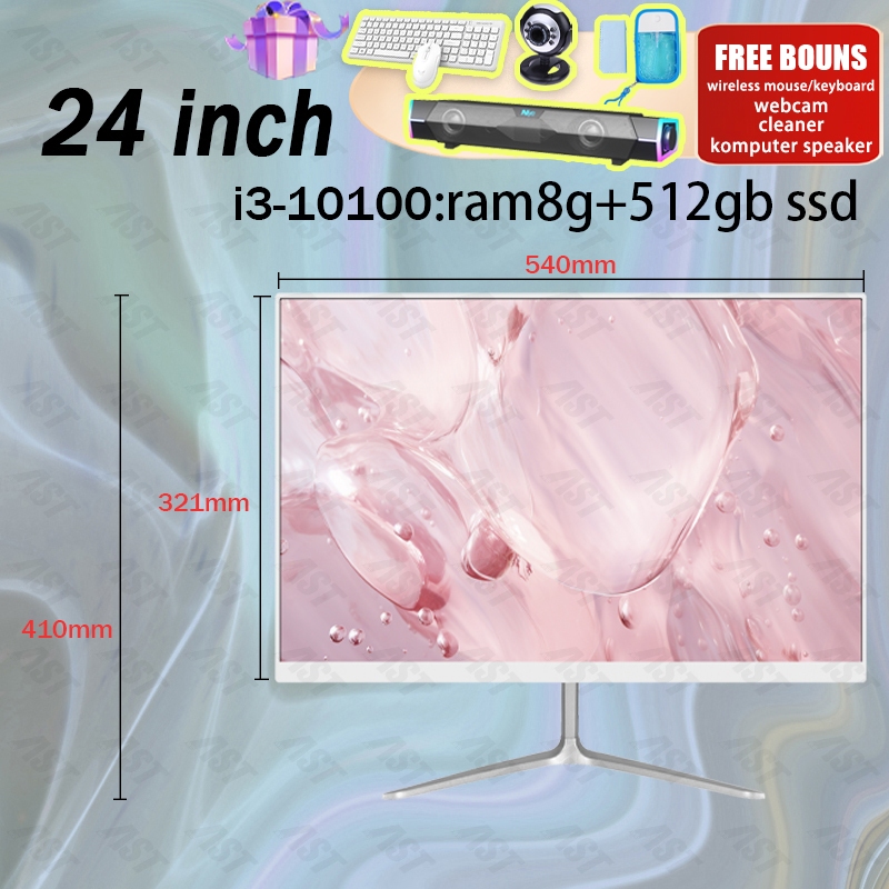 【FREE Install】PC komputer gaming all in one  full set baru core i7 22/24 inch ram8+512gb SSD editing install windows/office-i3-10010：ram8+512gb