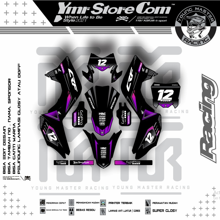 DECAL STICKER MOTOR HONDA CRF 150 L NEW SUPERMOTO/CRF 150 OLD/CRF 230/CRF 250/CRF 110/CRF 450/POLA P